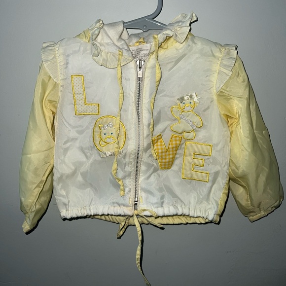 Vintage Yellow and White Baby Jacket with Love Design - Picture 1 of 6